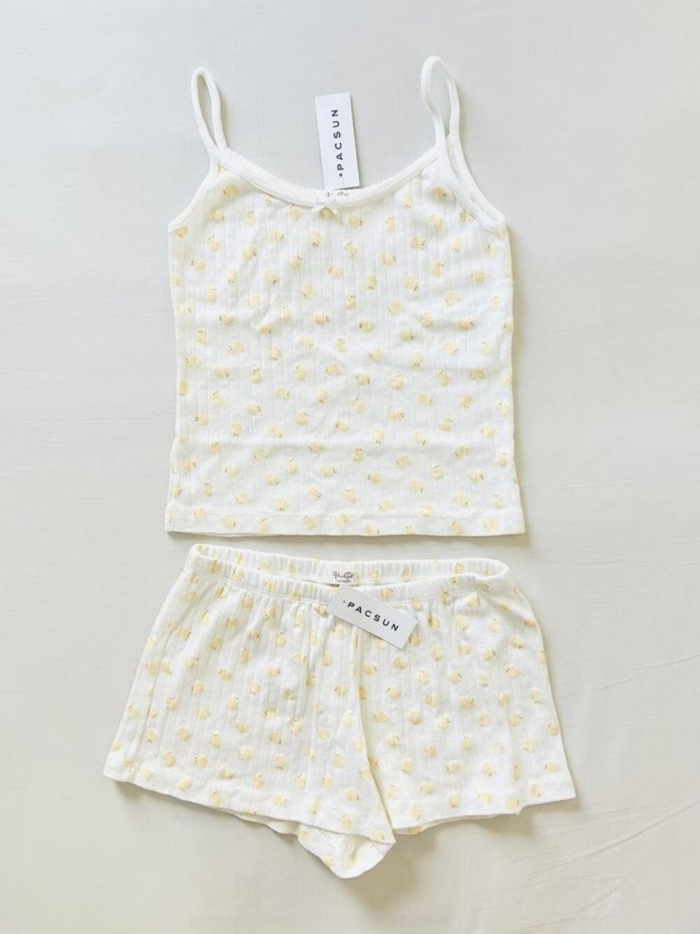 BNWT Brandy Melville-John Galt yellow duck pointelle bow skylar tank top pajama - Picture 1 of 3